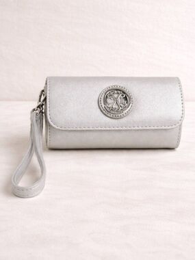 CXL Christian Lacroix Silver Wristlet Clutch NWT Minimalist Glam Luxe 24989